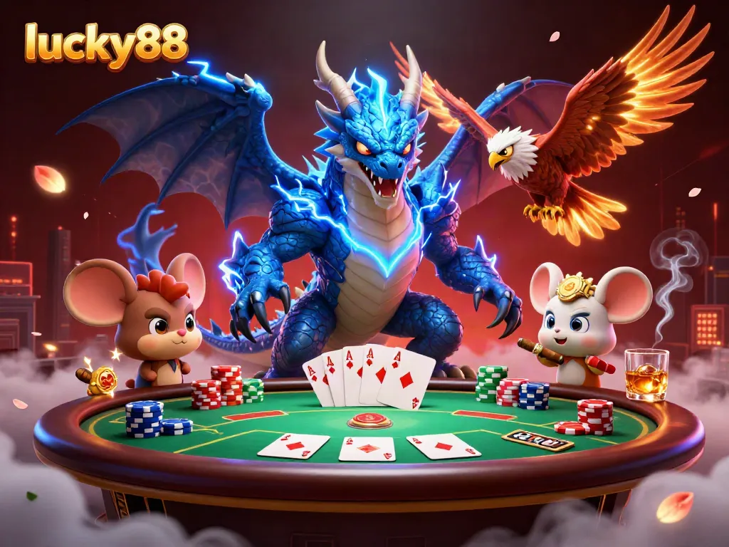 Join the thrilling lucky88 casino adventure with an electrifying dragon and fierce hawk.