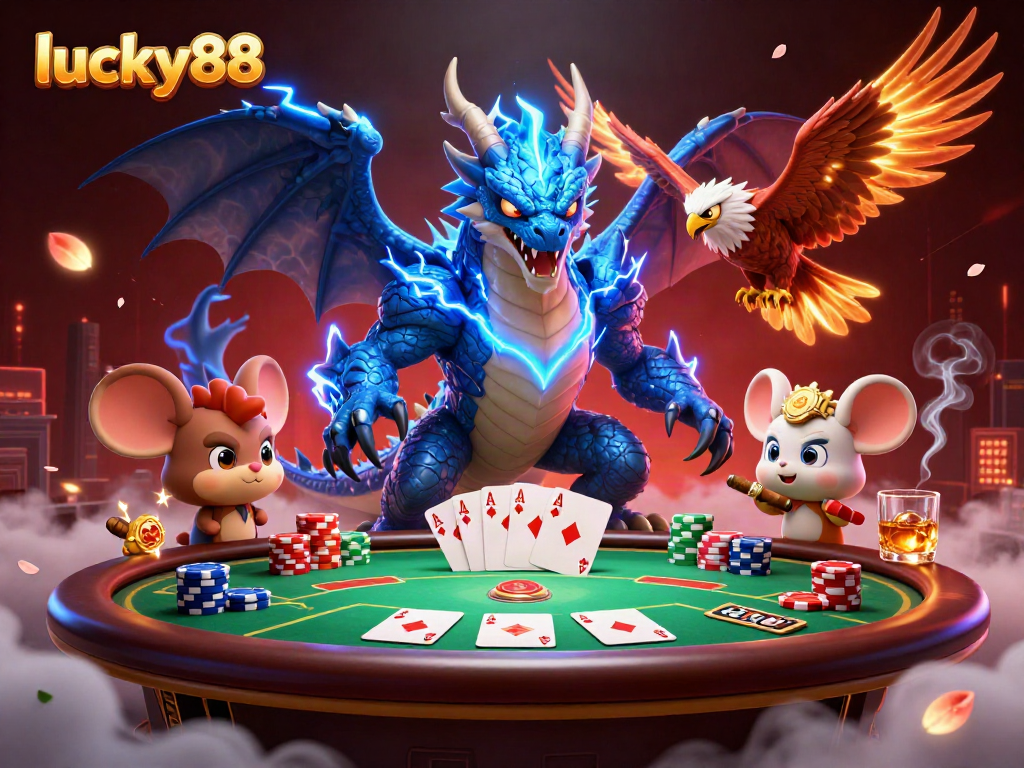 Join the thrilling lucky88 casino adventure with an electrifying dragon and fierce hawk.