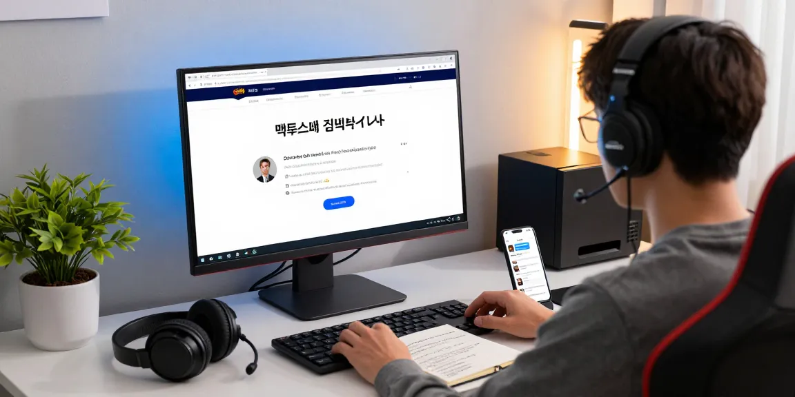 Engaged user exploring 먹튀스팟 검증사이트 in a modern home office, showcasing safety in online betting.