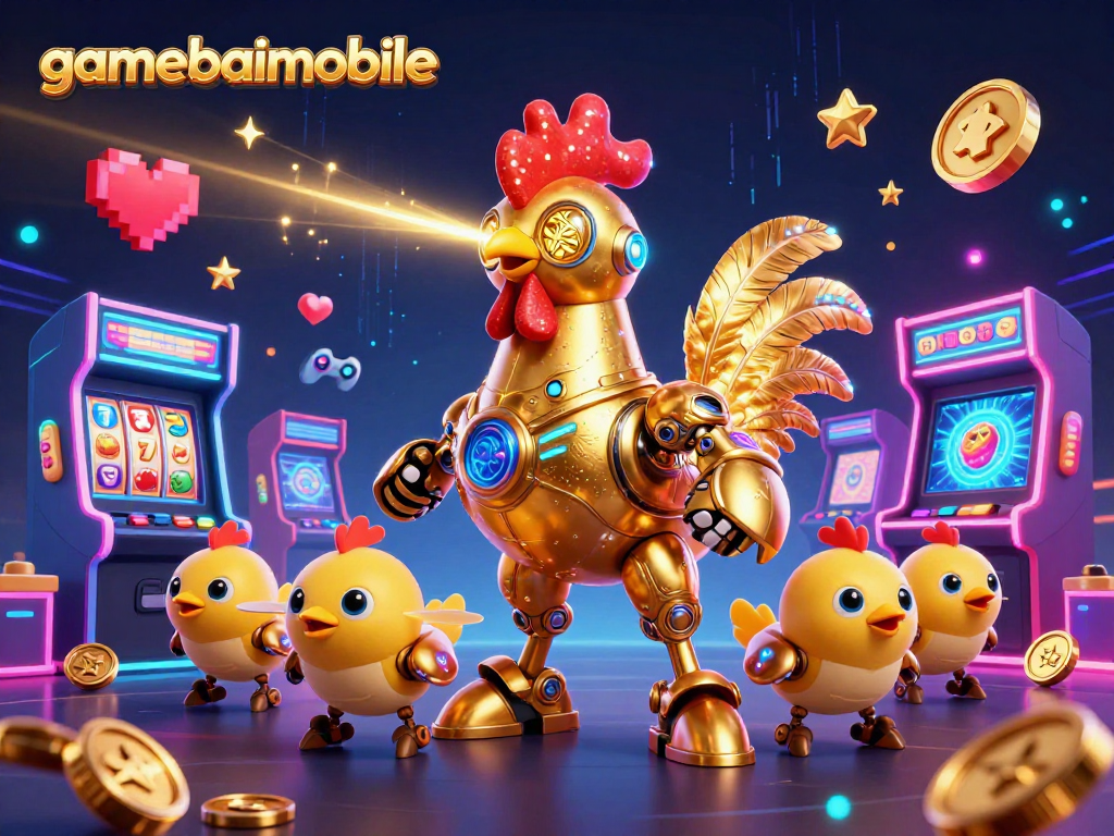 Experience the thrill of gamebaimobile gaming with a dynamic casino-themed illustration showcasing vibrant arcade elements.