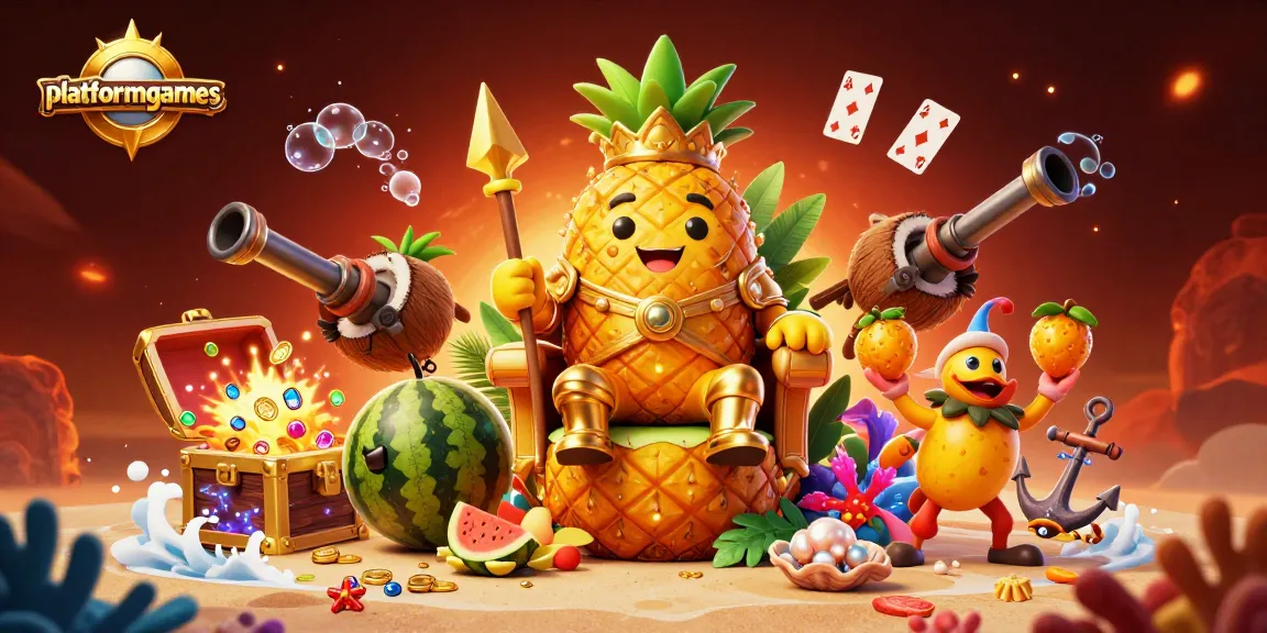 Play fast and win big on platformgames with casino-themed golden pineapple king and energetic characters.