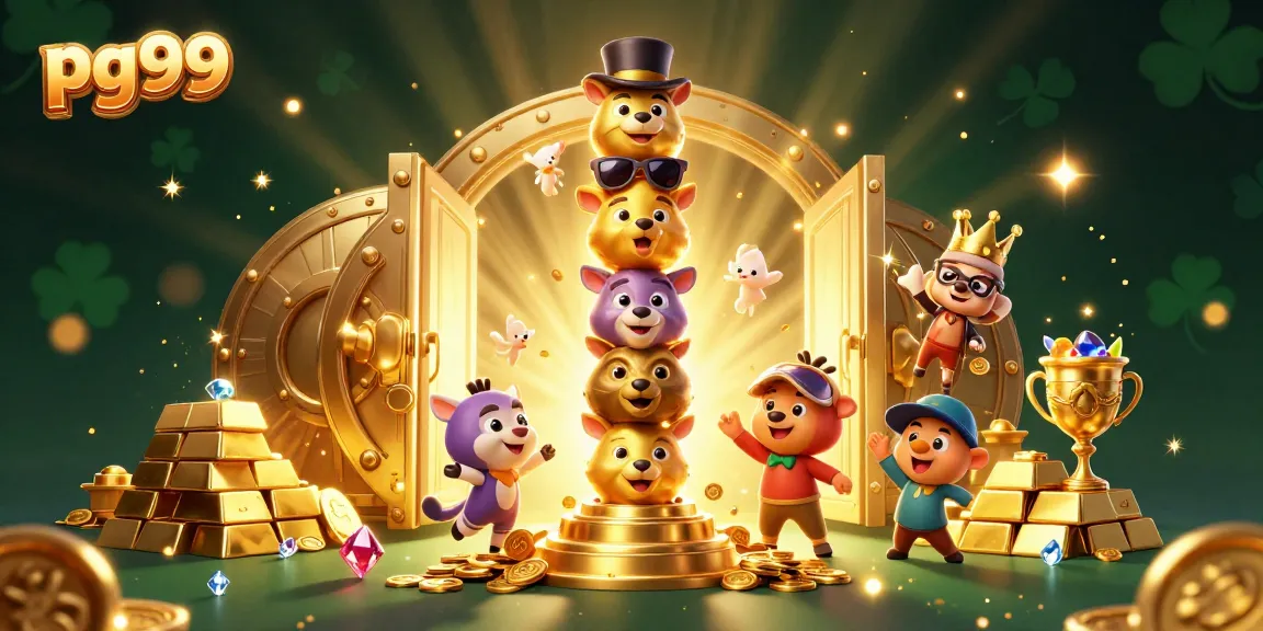Experience pg99's vibrant casino world with a totem pole, gold treasures, and dynamic game elements