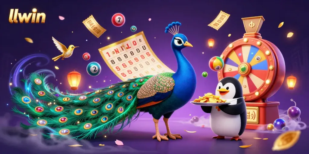 Experience the excitement of gaming with LLWIN's colorful celebration of chance, featuring vibrant characters and lottery elements.