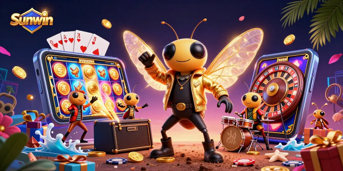 Spin and win with Sunwin's vibrant 3D casino illustration, showcasing exciting gaming elements.