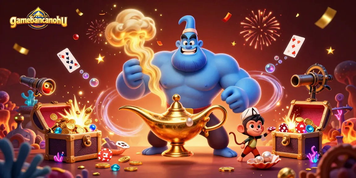 Experience the magic of gamebancanohu with a genie, poker chips, and treasure beneath the waves.