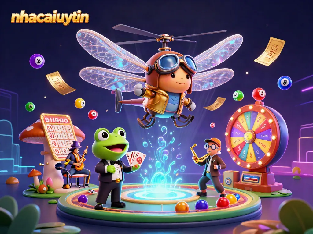 Engage with exciting games at nhacaiuytin's vibrant lily pad casino featuring dynamic characters and elements.