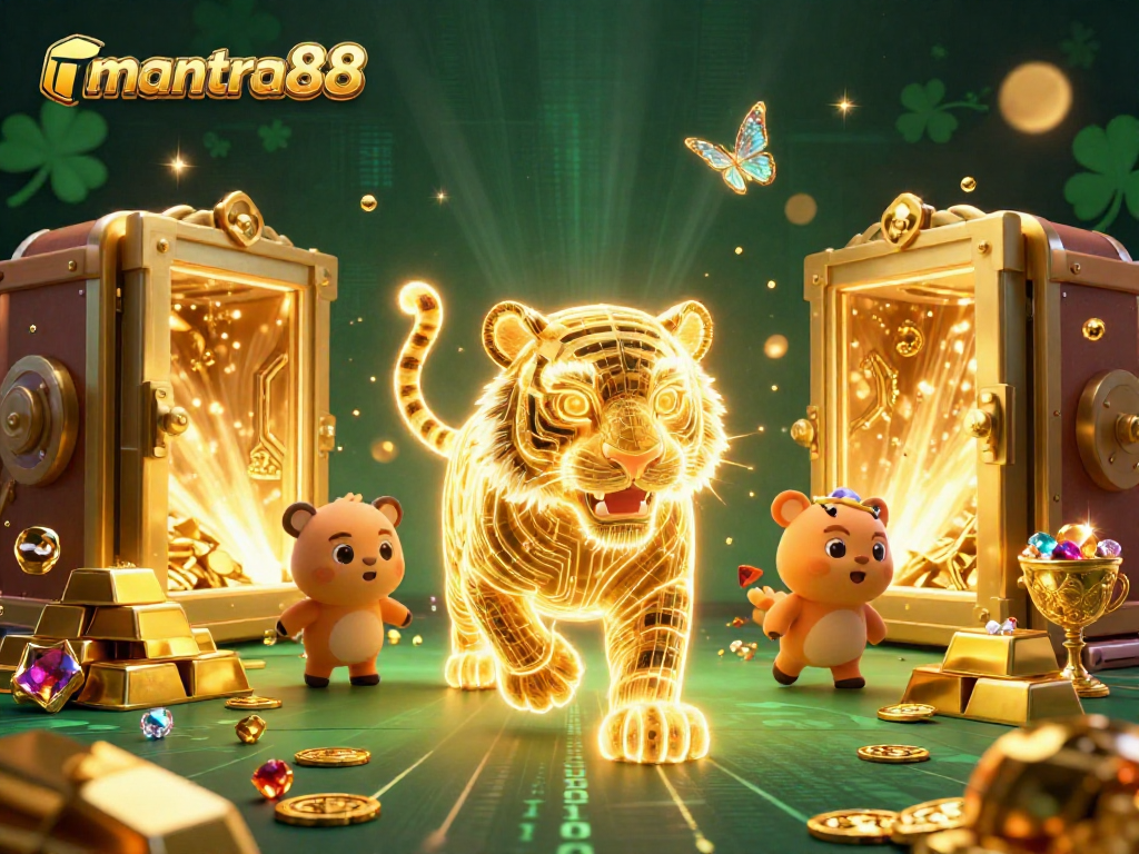 Experience exciting gameplay at mantra88 with a dynamic casino scene featuring a glowing golden tiger.