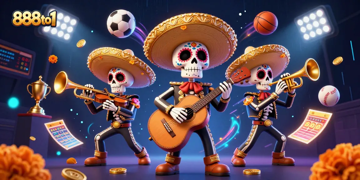 Win big with thrilling games at 888to1, featuring vibrant mariachi and dynamic sports elements.