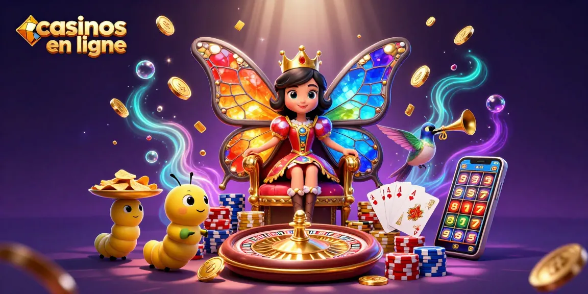 Profitez des casinos en ligne avec une reine papillon dans un monde enchanteur de jeux.