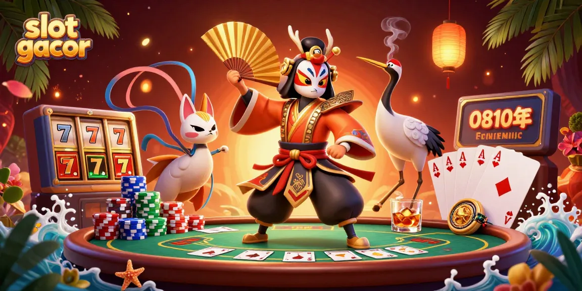 Engage with the slot gacor experience through a vibrant 3D illustration featuring casino elements and characters.