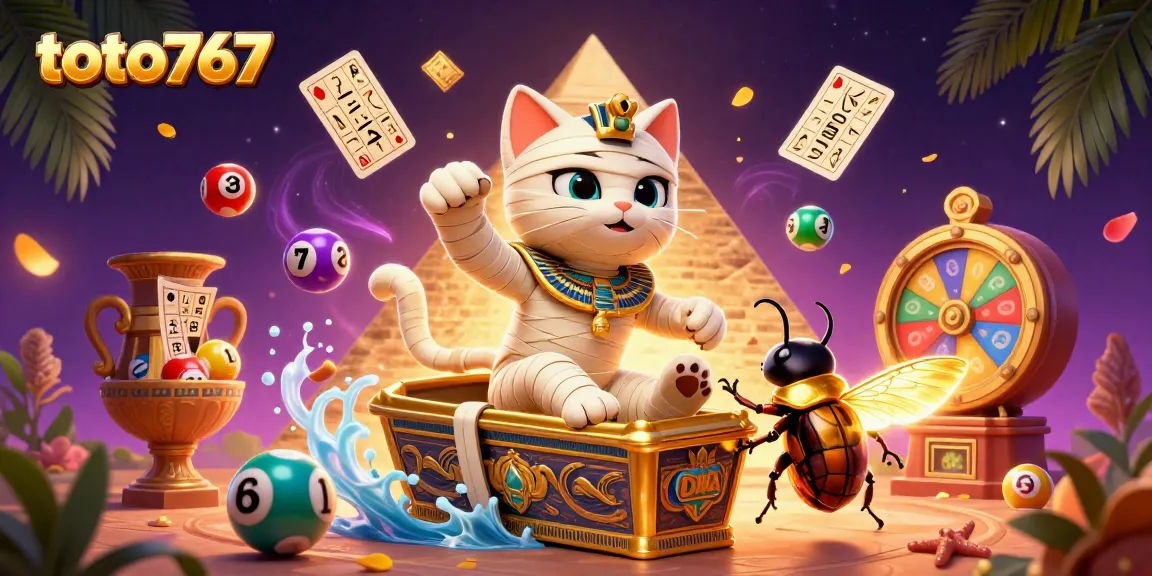 Toto767 menghadirkan aksi seru dengan mumi kucing dan skarab di kasino nan megah.