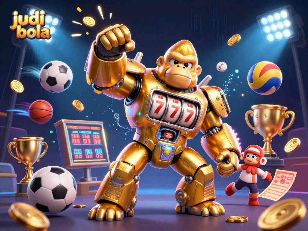 Engage with judi bola betting strategies illustrated through a dynamic 3D scene featuring casino-themed elements.