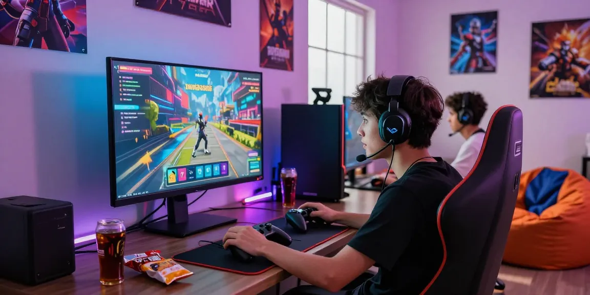 Intense gamer focused on the tashan win game with colorful LED lights.