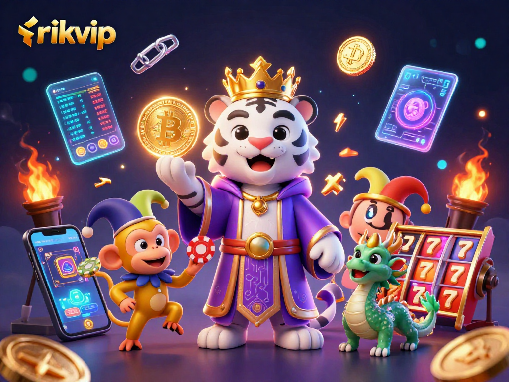 Experience the excitement of rikvip with a vibrant scene of a tiger and monkey amidst slot games.
