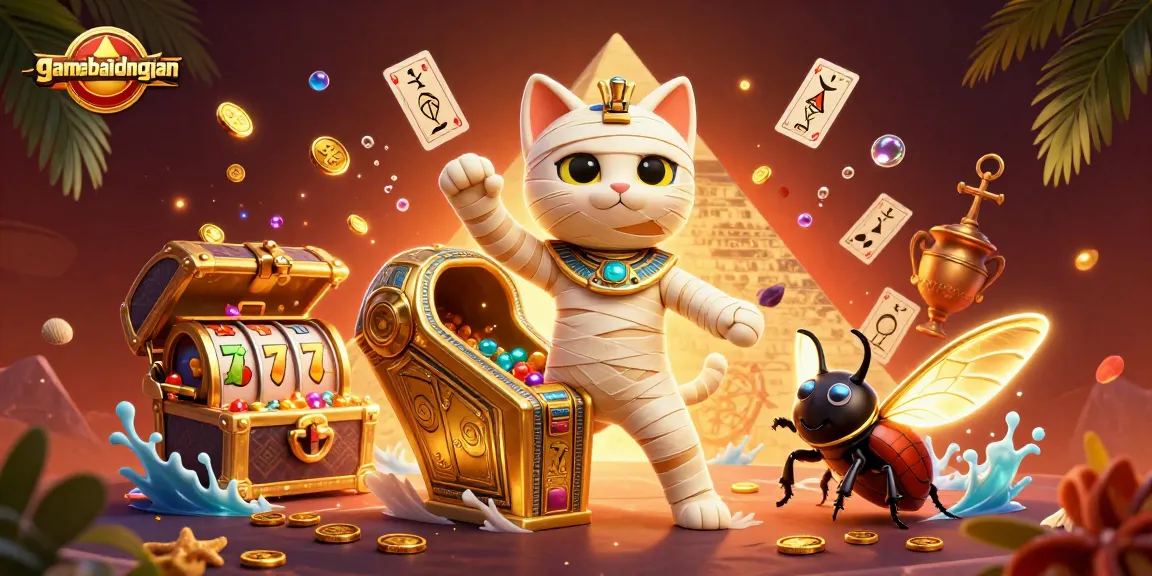 Join the excitement of gamebaidangian with a pyramid casino featuring a mummy cat and treasure elements.