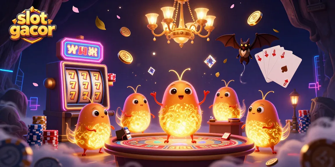 Spin the slot gacor reels to win as glowworms light up the casino scene, with dazzling coins and rich decorations.