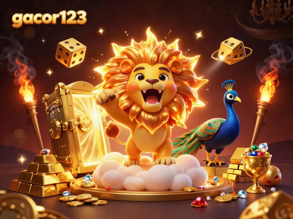 Experience the thrilling gaming fun on gacor123 with a dynamic casino-themed illustration.
