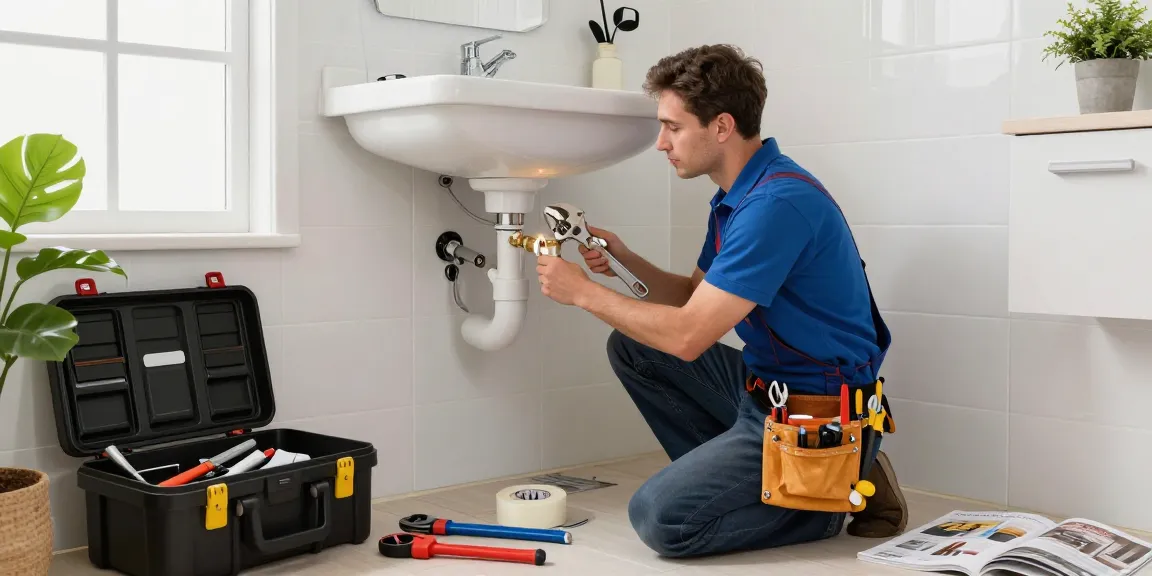 Plumber fixing sink pipes in modern bathroom while providing trusted plumbing services. Read more here for expert tips.