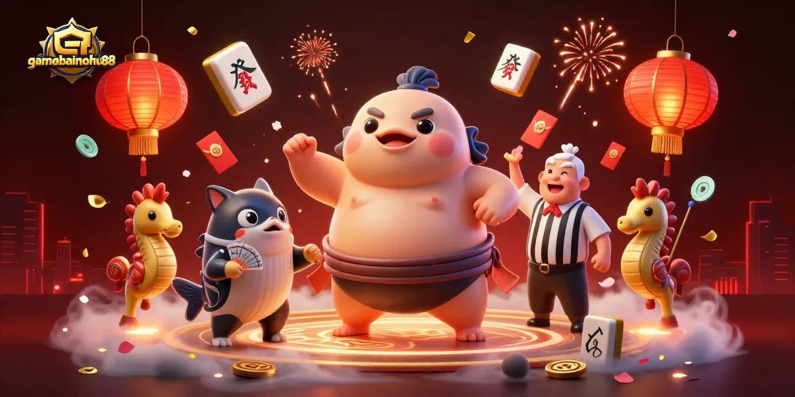 Experience thrills in gamebainohu88 with fugu, catfish referee, and colorful casino elements.