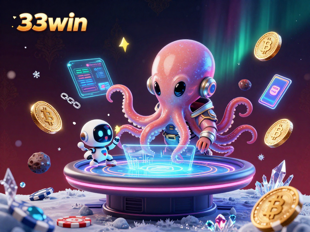 Engage with 33win's vibrant alien poker scene featuring crypto coins and thrilling gameplay.