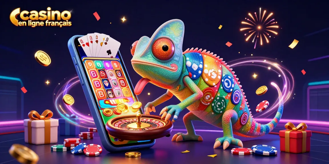 Illustration dynamique d'un propriétaire de casino caméléon, captivant l'essence du jeu, au "casino en ligne français".