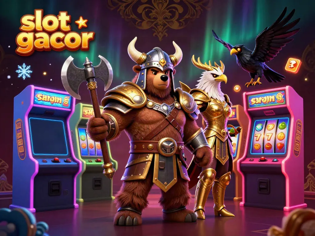 Experience thrilling online play with exciting slot gacor scenes in this detailed illustration.