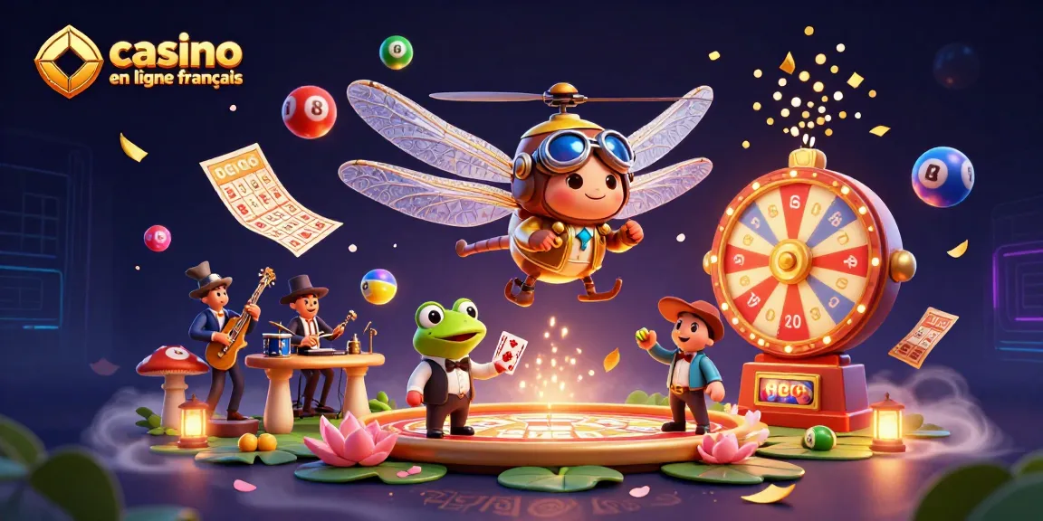 Jouez au casino en ligne français avec un pilote de libellule et un croupier grenouille.