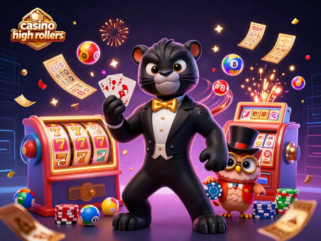 Engaging scene of casino high rollers playing with colorful elements in an exciting 3D illustration.