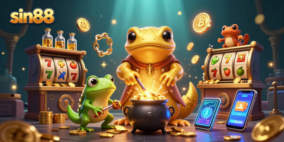 Experience sin88's thrilling online gaming world with vibrant golden coins and dynamic slot elements.