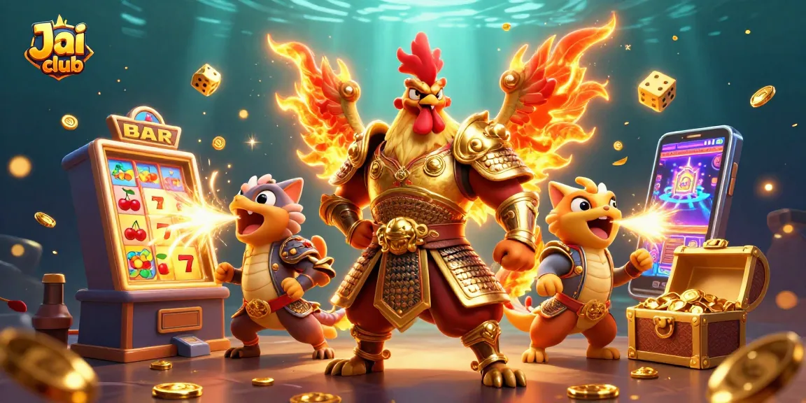 Spin winning jackpots at Jai club with thrilling characters, slot machines, and golden sparks!