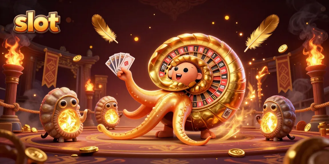 Spin the slot reels in a vibrant, 3D casino scene with a giant nautilus and glowing ammonite companions.
