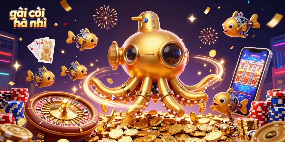 Engage with gái gọi hà nội through this vibrant 3D casino illustration, featuring a golden kraken and dynamic gaming elements.