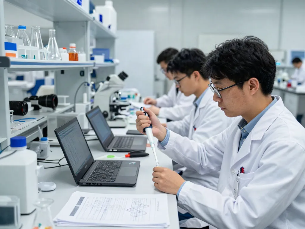 KPV peptide research team conducting experiments in a modern lab setting.