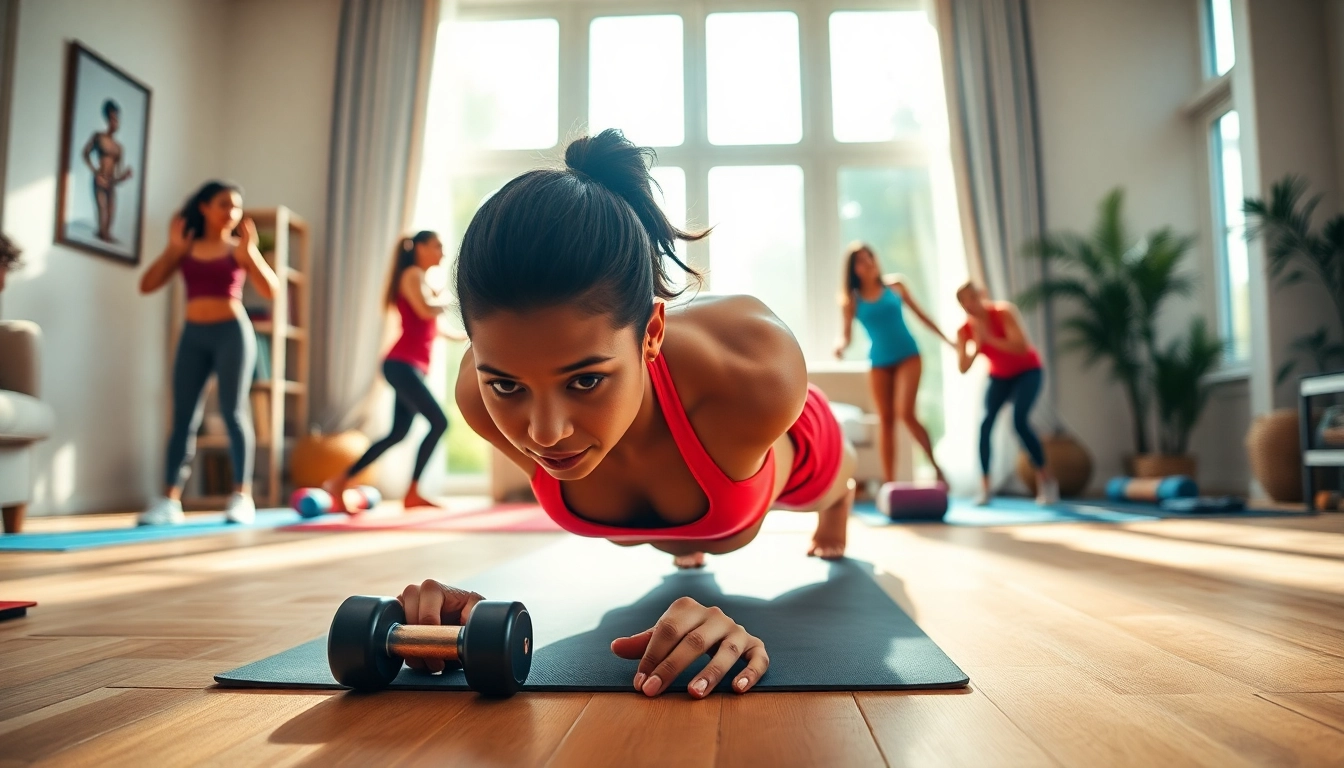 Engaging in motivating Home Workout Plans in a bright living room.
