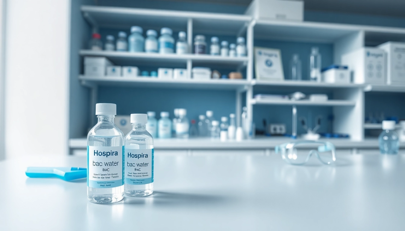 Showcasing Hospira bac water in a sterile lab setting, emphasizing safety and precision in research.