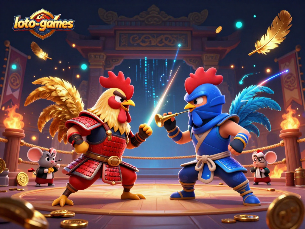 Experience thrilling standoffs in loto-games with fighting roosters and dynamic betting elements.