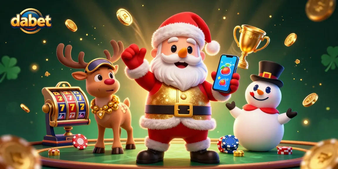 Dabet showcases an exciting festive casino scene with a Santa and gaming elements, capturing the thrill of online slots.