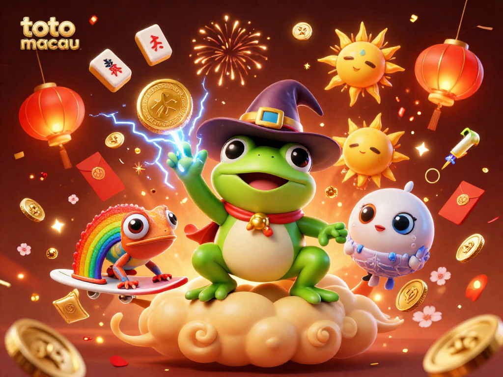 Immerse in the excitement of toto macau with a vibrant scene featuring magical characters and casino symbols.