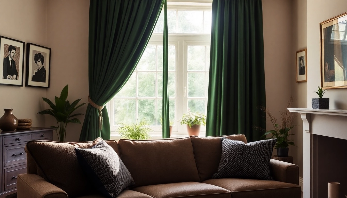 Verken de luxe uitstraling van gordijnen velours die elegant hangen in een stijlvolle woonkamer.