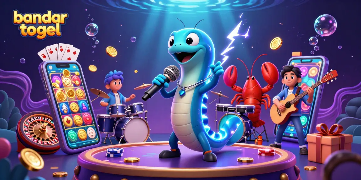 Experience the thrill of bandar togel with an electrifying underwater casino scene featuring vibrant characters and games.