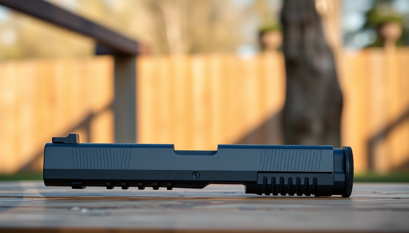 Highlighting a glock 43x slide with elegant craftsmanship and precision on display.