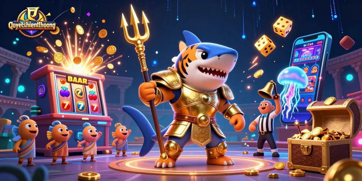 Experience the thrilling world of quyetchientienthuong with a fearless tiger shark navigating jackpot slots and underwater adventures.