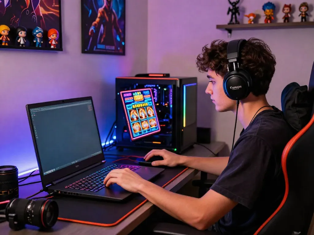 Engaged player enjoying สล็อตเว็บตรง games in a modern gaming setup