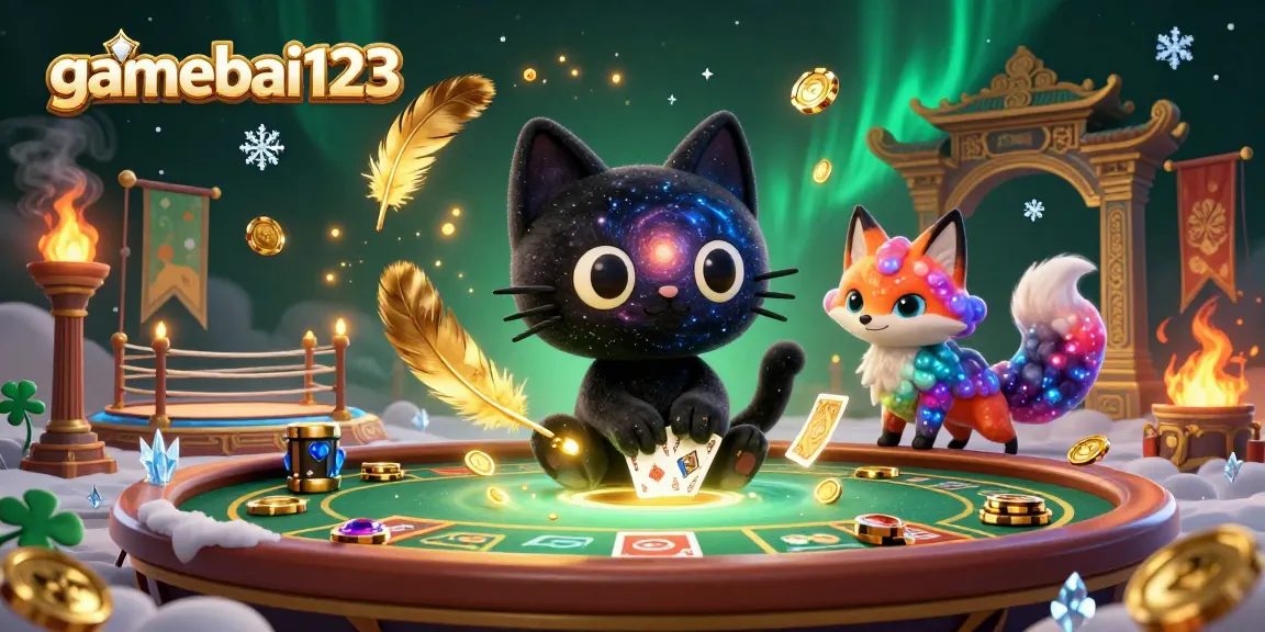 Engage in thrilling gameplay at gamebai123 with a vibrant cosmic casino scene featuring charming characters and dynamic elements.