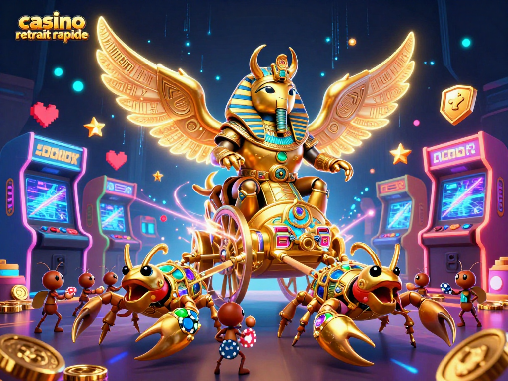 Gagnez avec casino retrait rapide sur une illustration de casino 3D dynamique.